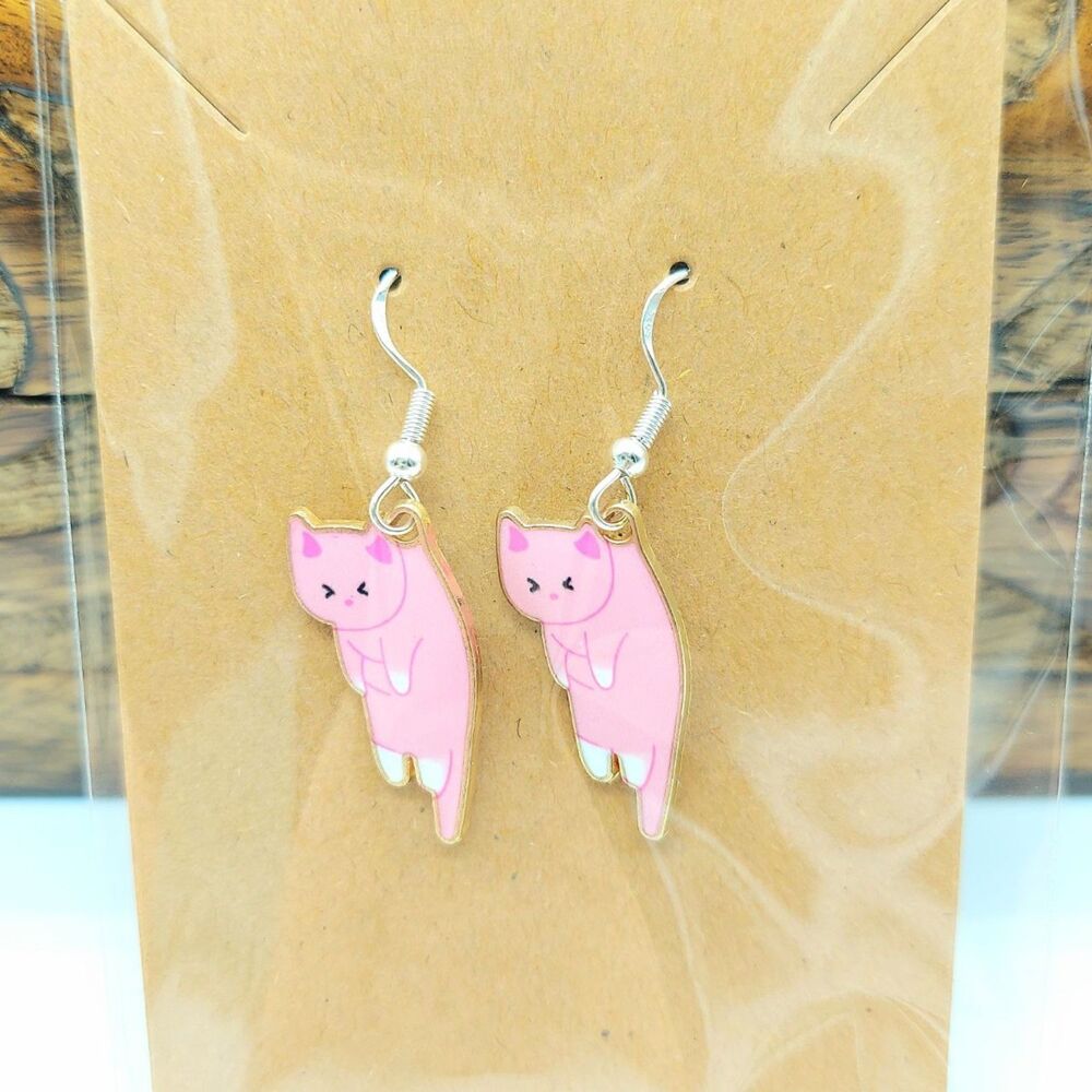 Cute Pink Cat Earrings Anime Kawaii Kitty